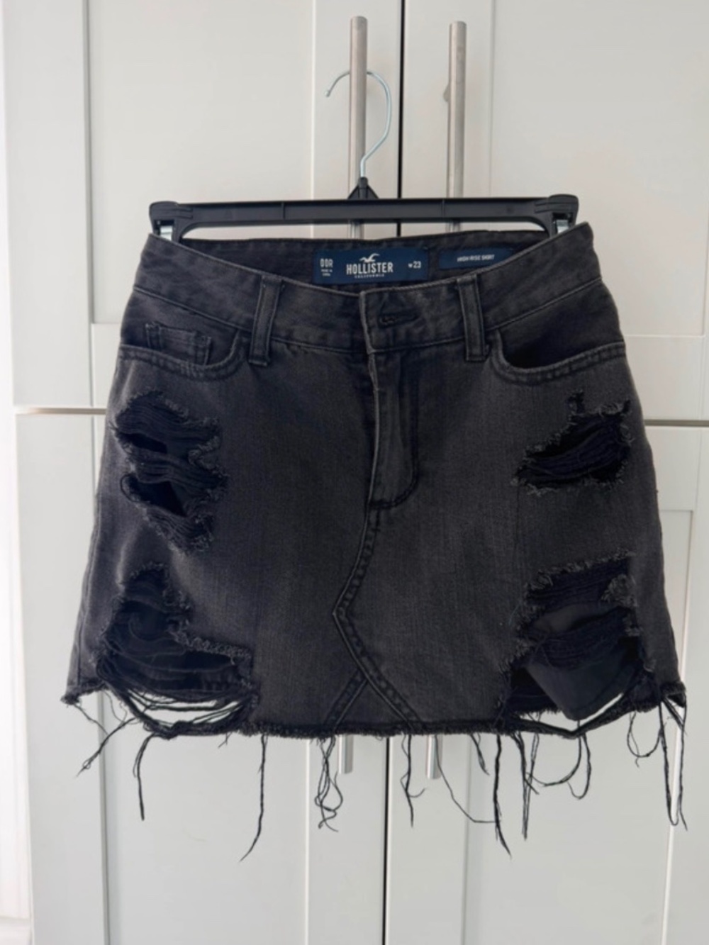 Hollister Black Distressed Denim Mini Skirt